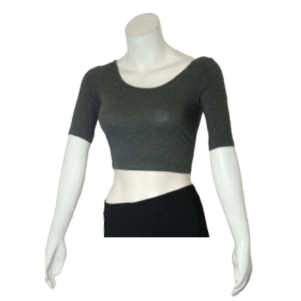 Women Dark Grey 3/4 Sleeve Crop Top